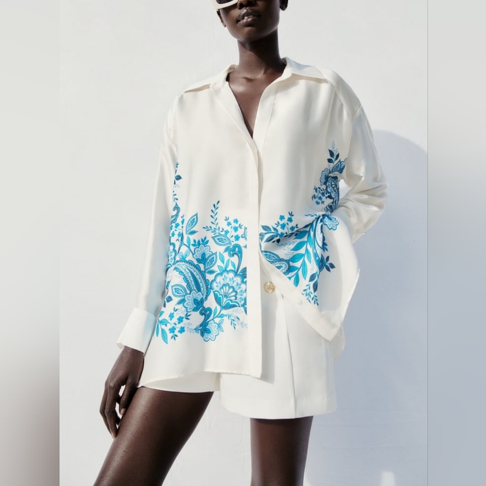 Zara Limited Edition Flowy Printed Shirt - Picture 1 of 11